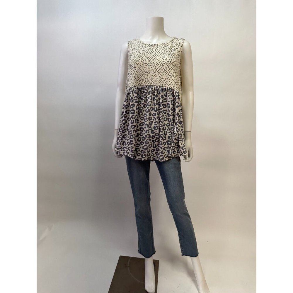 Spice Rose Ivory Polka Dot & Animal Pattern Sleeveless Babydoll Blouse